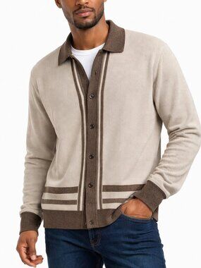 Report Collection Men's Cashmere Touch Textured Cardigan Sweater - Large - NWT